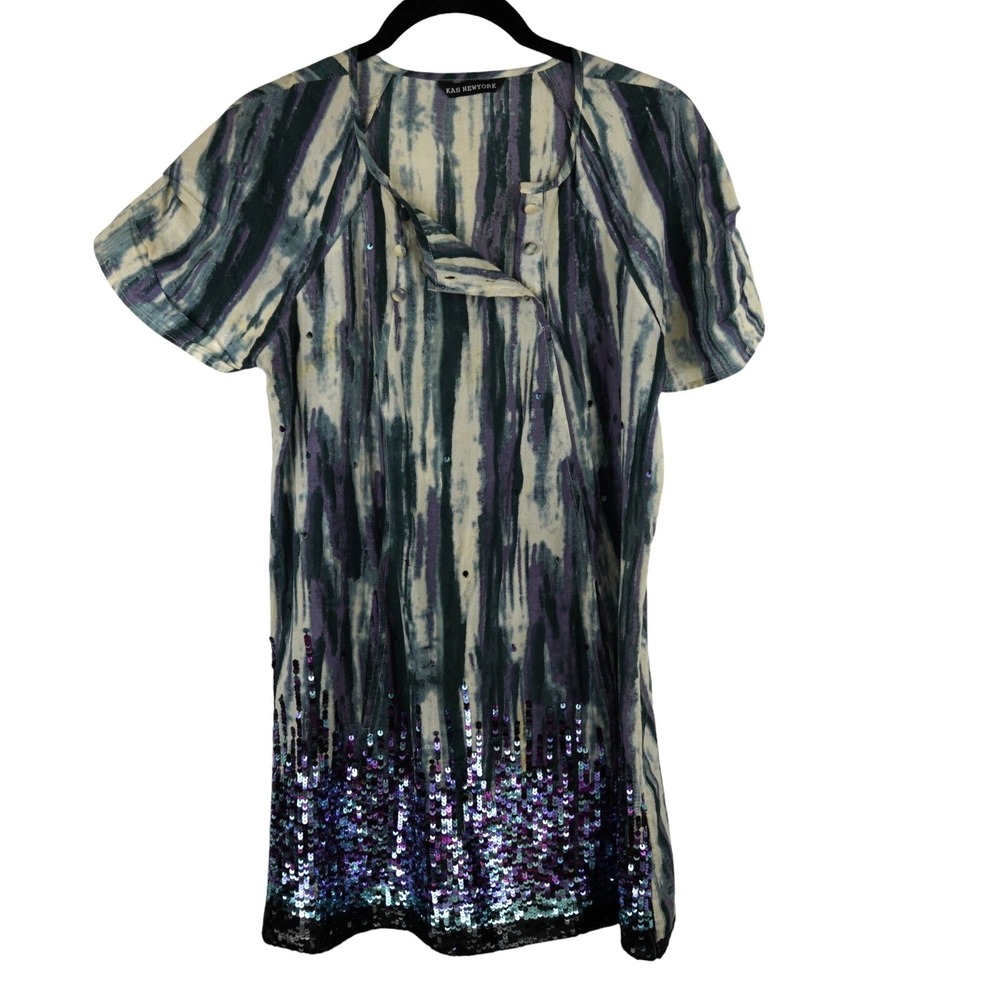 Kas New York Womens Boho Sequin Embellished Short Sleeve‎ Dress S Multicolor